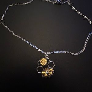 Beehive and bee silver necklace